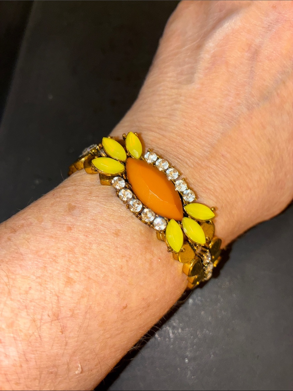 Orange & Yellow Crystal Link Stretch Bracelet         No Hassle
